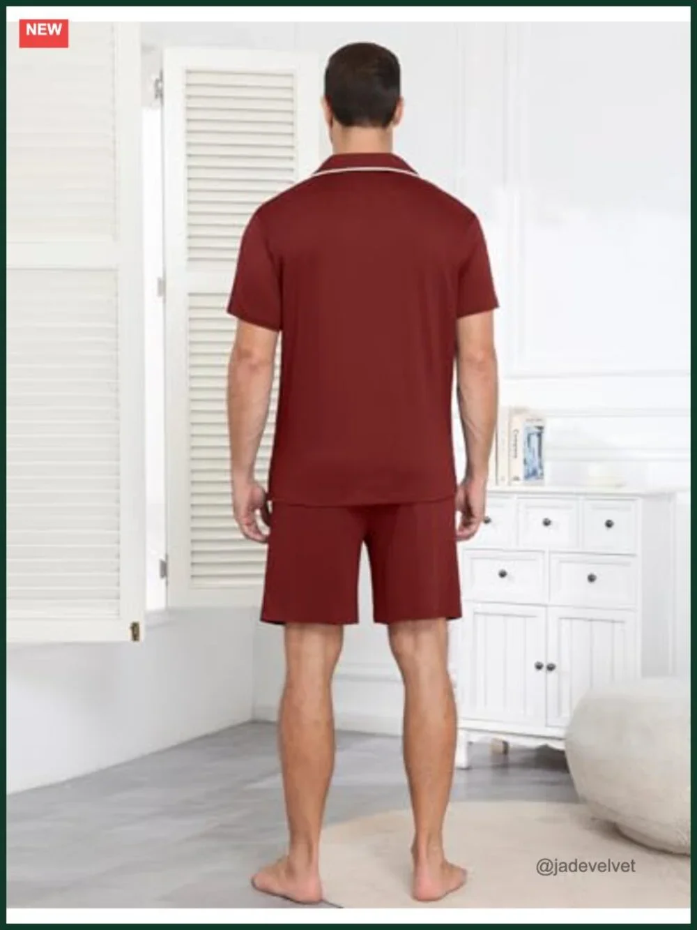 Men's Short Sleeve Button Up Pajama Set with Pockets 2 Piece Sleepwear
